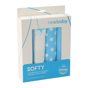 Látkové bavlnené plienky New Baby Softy s potiskom 70 x 70 cm 4 ks tyrkysovo-biele - CA46902